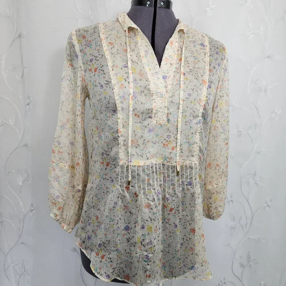 Ralph Lauren Sheer Floral Peach Tunic Style Blouse - Picture 5 of 10